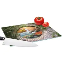 KitchenYeah Glazen Snijplank - 28x20 - Herfst - Waterval - Natuur - Doorkijk - Snijplanken Glas