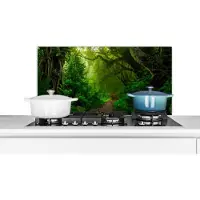 KitchenYeah - Spatscherm keuken - Achterwand keuken - Landschap - Bos - Groen - Tropisch - 80x40 cm - Spatscherm - Keuken decoratie - Spatwand keuken