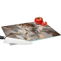 KitchenYeah Glazen Snijplank - 39x28 - Grijs - Goud - Marmer - Marmerlook - Snijplanken Glas