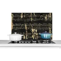 KitchenYeah Spatscherm keuken 90x60 cm - Kookplaat achterwand Muziek - Goud - Zwart - Muurbeschermer - Spatwand fornuis - Hoogwaardig aluminium