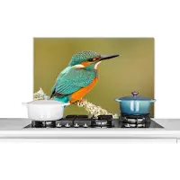 KitchenYeah Spatscherm keuken 90x60 cm - Kookplaat achterwand IJsvogel - Dieren - Vogel - Muurbeschermer - Spatwand fornuis - Hoogwaardig aluminium