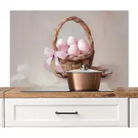 KitchenYeah Spatscherm keuken 100x65 cm - Kookplaat achterwand Mand - Eieren - Roze - Muurbeschermer - Spatwand fornuis - Hoogwaardig aluminium