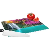 KitchenYeah Glazen Snijplank - 28x20 - Waterval - Bomen - Roze - Bruin - Natuur - Snijplanken Glas
