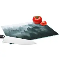 KitchenYeah Glazen Snijplank - 28x20 - Mist - Bomen - Bos - Snijplanken Glas