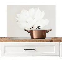 KitchenYeah Spatscherm keuken 80x55 cm - Kookplaat achterwand Bloemen - Pioenroos - Wit - Stilleven - Muurbeschermer - Spatwand fornuis - Hoogwaardig aluminium