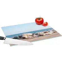 KitchenYeah Glazen Snijplank - 39x28 - Schelpen - Strand - Zee - Zomer - Zon - Snijplanken Glas