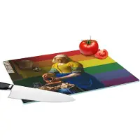 KitchenYeah Glazen Snijplank - 39x28 - Vermeer - Melkmeisje - Regenboog - Snijplanken Glas