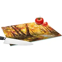 KitchenYeah Glazen Snijplank - 39x28 - Schilderij - Herfst - Bos - Olieverf - Snijplanken Glas
