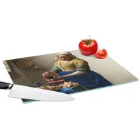KitchenYeah Glazen Snijplank - 39x28 - Het melkmeisje - Kunst - Oude meesters - Vermeer - Snijplanken Glas