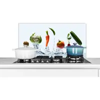 KitchenYeah Spatscherm keuken 90x45 cm - Kookplaat achterwand Groente - Water - Courgette - Muurbeschermer - Spatwand fornuis - Hoogwaardig aluminium