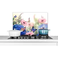 KitchenYeah Spatscherm - Muurbeschermer - Vlinder - Insecten - Bloemen - 60x40 cm - Spatscherm vlinder - Spatwand - Keuken achterwand