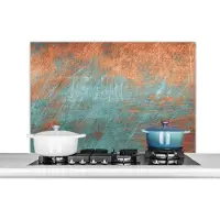 KitchenYeah Spatscherm keuken 100x65 cm - Kookplaat achterwand Metaal - Roest print - Brons - Blauw - Abstract - Structuur - Muurbeschermer - Spatwand fornuis - Hoogwaardig aluminium