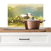 KitchenYeah Spatscherm keuken 60x40 cm - Kookplaat achterwand Schaap - Weide - Groen - Muurbeschermer - Spatwand fornuis - Hoogwaardig aluminium
