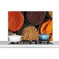 KitchenYeah Spatscherm keuken 100x65 cm - Kookplaat achterwand Specerijen - Kommen - Kruiden - Muurbeschermer - Spatwand fornuis - Hoogwaardig aluminium