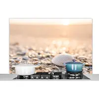 KitchenYeah Spatscherm - Keuken decoratie - Schelpen - Strand - Zon - Achterwand keuken - Spatwand - Spatscherm strand - 120x80 cm - Muurbeschermer