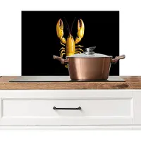 KitchenYeah Spatscherm keuken 70x50 cm - Kookplaat achterwand Kreeft - Geel - Stippen - Effen - Muurbeschermer - Spatwand fornuis - Hoogwaardig aluminium