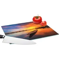 KitchenYeah Glazen Snijplank - 28x20 - Boot - Water - Zonsondergang - Oranje - Water - Snijplanken Glas