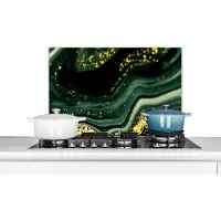KitchenYeah Spatscherm keuken 70x50 cm - Kookplaat achterwand Marmer - Goud - Glitter - Groen - Marmerlook - Luxe - Muurbeschermer - Spatwand fornuis - Hoogwaardig aluminium