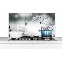 KitchenYeah Spatscherm keuken 100x50 cm - Kookplaat achterwand natuur - Bloemen zwart wit - Muurbeschermer hittebestendig - Spatwand fornuis - Hoogwaardig aluminium - Aanrecht bescherming
