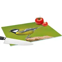 KitchenYeah Glazen Snijplank - 39x28 - Vogel - Koolmees - Dieren - Groen - Snijplanken Glas