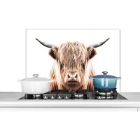 KitchenYeah Spatscherm keuken 80x55 cm - Kookplaat achterwand Dieren - Schotse Hooglander - Koe - Muurbeschermer - Spatwand fornuis - Hoogwaardig aluminium