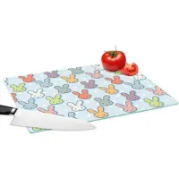 KitchenYeah Glazen Snijplank - 39x28 - Konijnen - Stippen - Pastel - Blauw - Patronen - Snijplanken Glas