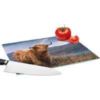 KitchenYeah Glazen Snijplank - 28x20 - Schotse Hooglander - Berg - Water - Natuur - Koe - Snijplanken Glas