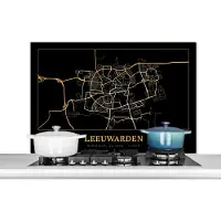 KitchenYeah Spatscherm keuken 100x65 cm - Kookplaat achterwand Kaart - Leeuwarden - Goud - Zwart - Muurbeschermer - Spatwand fornuis - Hoogwaardig aluminium