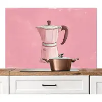 KitchenYeah Spatscherm keuken 120x80 cm - Kookplaat achterwand Roze - Mokkapot - Illustratie - Koffie - Muurbeschermer - Spatwand fornuis - Hoogwaardig aluminium