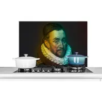 KitchenYeah Spatscherm keuken 90x60 cm - Kookplaat achterwand Willem van Oranje - Adriaen Thomasz - Kleuren - Muurbeschermer - Spatwand fornuis - Hoogwaardig aluminium