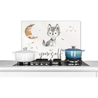 KitchenYeah Spatscherm keuken 70x50 cm - Kookplaat achterwand Spreuken - Wolf - Be yourself - Kinderen - Jongens - Meisjes - Waterverf - Muurbeschermer - Spatwand fornuis - Hoogwaardig aluminium