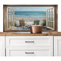 KitchenYeah Spatscherm keuken 120x60 cm - Kookplaat achterwand Doorkijk - Strandstoelen - Duinen - Zee - Natuur - Muurbeschermer - Spatwand fornuis - Hoogwaardig aluminium