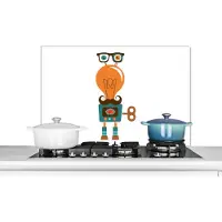 KitchenYeah Spatscherm keuken 90x60 cm - Kookplaat achterwand Robot - Bril - Gloeilamp - Snor - Kinderen - Jongens - Muurbeschermer - Spatwand fornuis - Hoogwaardig aluminium