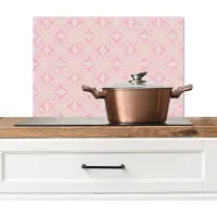 KitchenYeah Spatscherm keuken 70x50 cm - Kookplaat achterwand Patroon - Vormen - Beige - Roze - Muurbeschermer - Spatwand fornuis - Hoogwaardig aluminium