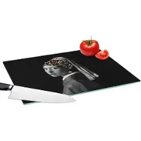 KitchenYeah Glazen Snijplank - 39x28 - Kunst - Meisje met de parel - Panter - Snijplanken Glas