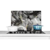 KitchenYeah Spatscherm - Goud - Luxe - Spatwand- Zwart - Grijs - Marmer print - Keuken - Natuursteen - Keuken achterwand - 60x40 cm