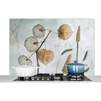 KitchenYeah Spatscherm keuken 120x80 cm - Kookplaat achterwand Stilleven - Natuur - Herfst - Droogbloemen - Bruin - Muurbeschermer - Spatwand fornuis - Hoogwaardig aluminium