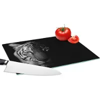 KitchenYeah Glazen Snijplank - 28x20 - Tijger - Dieren - Wild - Zwart - Wit - Snijplanken Glas
