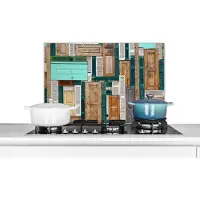 KitchenYeah Spatscherm keuken 70x50 cm - Kookplaat achterwand Deuren - Architectuur - Groen - Bruin - Antiek - Muurbeschermer - Spatwand fornuis - Hoogwaardig aluminium
