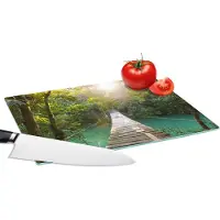 KitchenYeah Glazen Snijplank - 28x20 - Jungle - Water - Brug - Natuur - Planten - Snijplanken Glas