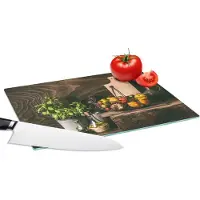 KitchenYeah Glazen Snijplank - 28x20 - Groente - Kruiden - Rustiek - Stilleven - Basilicum - Snijplanken Glas