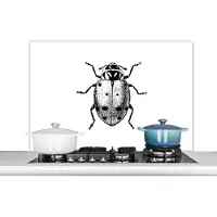 KitchenYeah Spatscherm keuken 100x65 cm - Kookplaat achterwand Vintage - Lieveheersbeestje - Insecten - Zwart wit - Muurbeschermer - Spatwand fornuis - Hoogwaardig aluminium