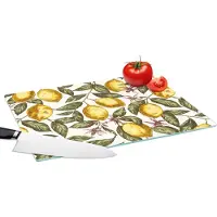KitchenYeah Glazen Snijplank - 39x28 - Patroon - Bloemen - Citroenen - Citrus - Snijplanken Glas
