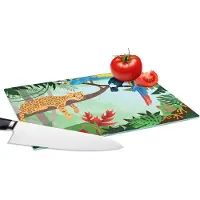 KitchenYeah Glazen Snijplank - 28x20 - Jungle dieren - Toekan - Jongens - Meiden - Luipaard - Snijplanken Glas