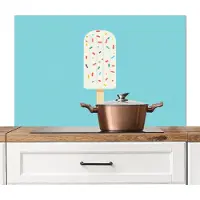 KitchenYeah Spatscherm keuken 100x65 cm - Kookplaat achterwand Ijsje - Stokje - Sprinkles - Lichtblauw - Muurbeschermer - Spatwand fornuis - Hoogwaardig aluminium