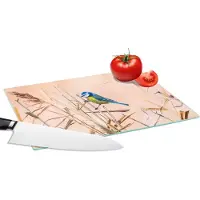 KitchenYeah Glazen Snijplank - 28x20 - Vogel - Pimpelmees - Riet - Snijplanken Glas
