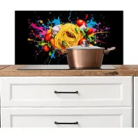 KitchenYeah Spatscherm keuken 80x40 cm - Kookplaat achterwand Spaghetti - Graffiti - Verf - Kleurrijk - Eten - Modern - Muurbeschermer - Spatwand fornuis - Hoogwaardig aluminium