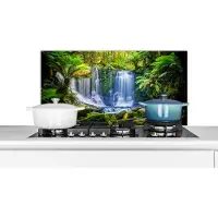 KitchenYeah Spatscherm keuken 90x45 cm - Kookplaat achterwand Jungle - Waterval - Australië - Planten - Natuur - Muurbeschermer - Spatwand fornuis - Hoogwaardig aluminium