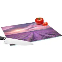 KitchenYeah Glazen Snijplank - 39x28 - Lavendel - Paars - Wolken - Bloemen - Snijplanken Glas