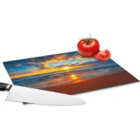 KitchenYeah Glazen Snijplank - 28x20 - Zee - Zonsondergang - Strand - Wolken - Oranje - Snijplanken Glas